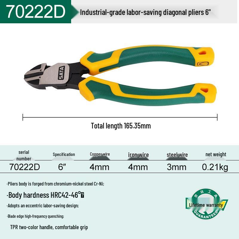 SATA 70221D, 70222D, 70223D Электромонтажный инструмент: Пассатижи с длинными губками и бокорезами.