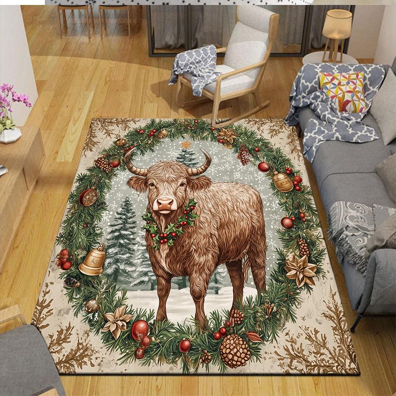 Christmas animals Home Sofa Decoration for Living Room & Bedroom, Non‑Slip Play Flannel Floor Mat for Game Room