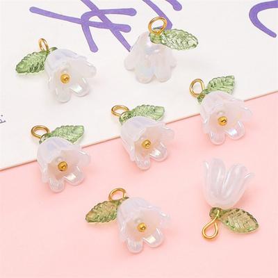 10 шт. Кулон для поделок Трехмерная имитация текстуры Смоляной Цветок Долины Кулон с Зеленым Листом Украшение Металлическое Кольцо для Подвешивания Ювелирные Изделия