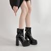 Модные высококачественные супервысокие каблуки тонкие ботильоны женские осенне-зимние корейская версия толстый каблук кожаные ботинки нескользящие задняя молния короткие ботинки