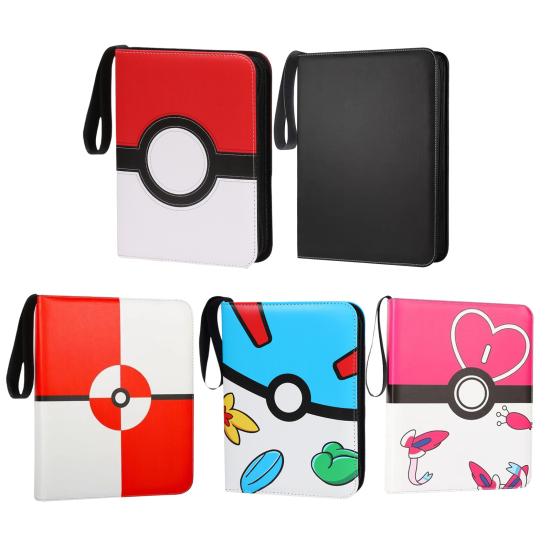 Game Card Collection Book 4 Pockets Fits 400 Cards with 50 Removable Sleeves Zipper Closure Card Binder Trading Card Holder Game Card Case Book