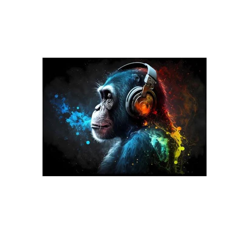 Monkey with Headphones Graffiti Style Canvas Painting Colorful Posters and Prints Animal Pictures For Living Room Home Decor
