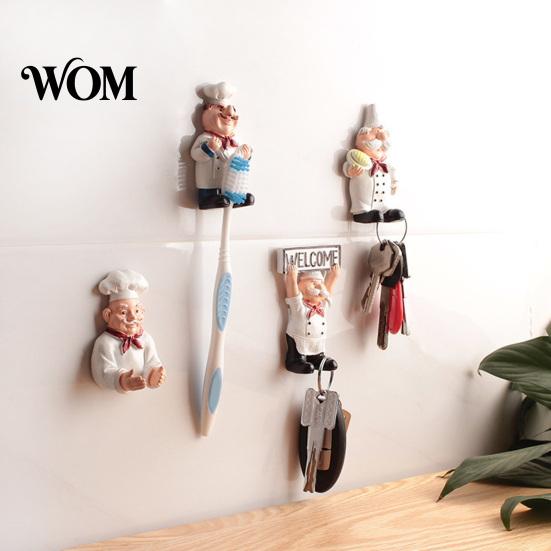 Kitchen Sink Tool Hanger Cartoon Chef Wall Hook, Resin Adhesive Toothbrush Holder, Small Multi Functional Toiletries Holder Items Decorative Organizer