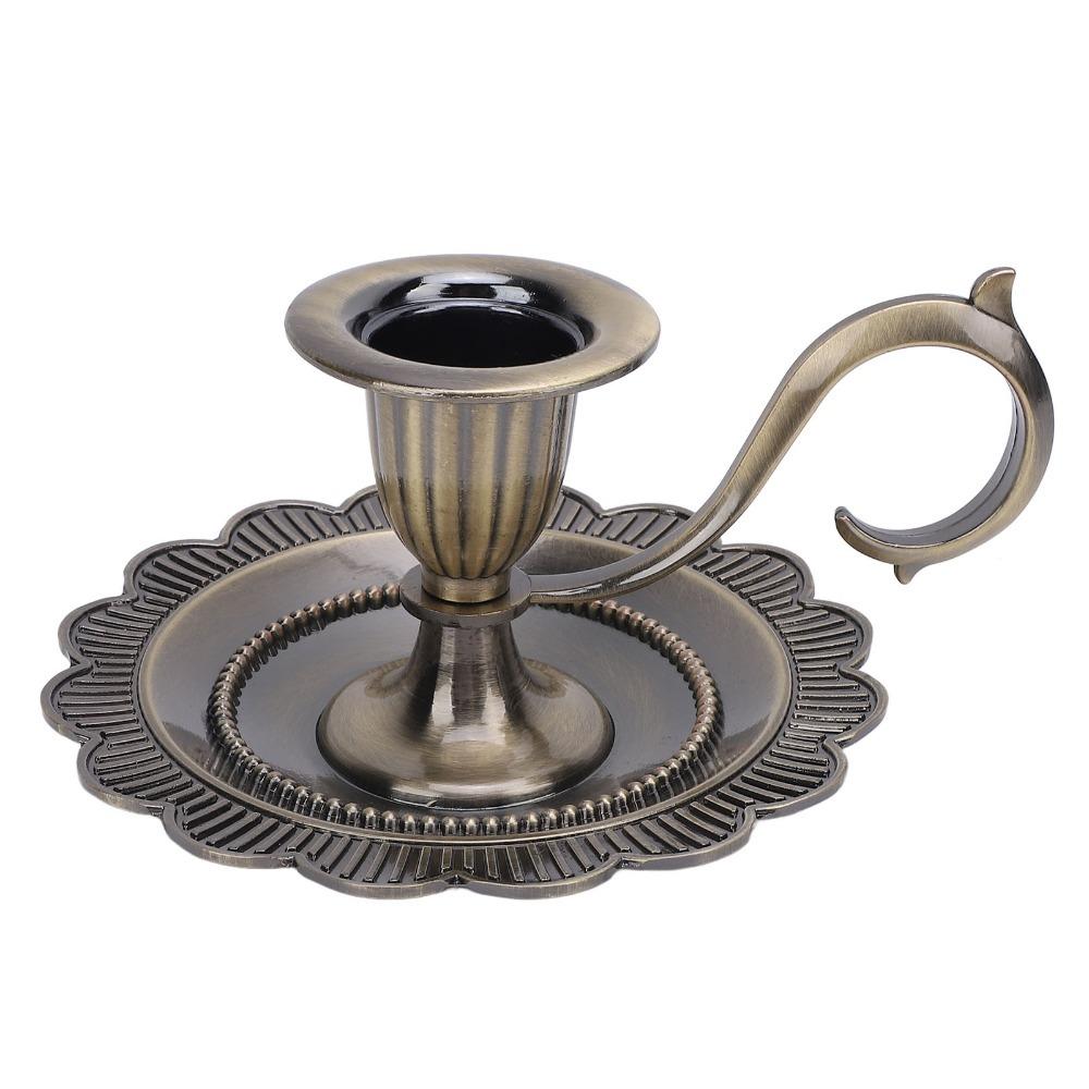 Zinc Alloy Candlestick Holder Handle Stand Handheld Candle Stand Taper Candle Holder Dining Table