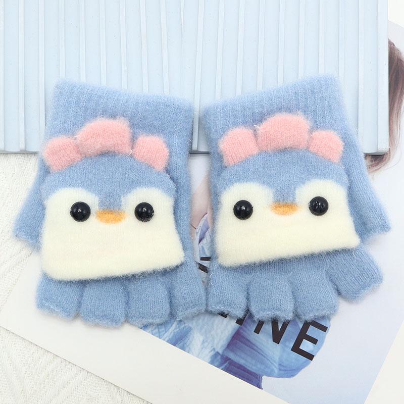 Детские зимние шерстяные перчатки-варежки с откидным верхом - Теплые, мультяшный дизайн для мальчиков и девочек младшего школьного возраста