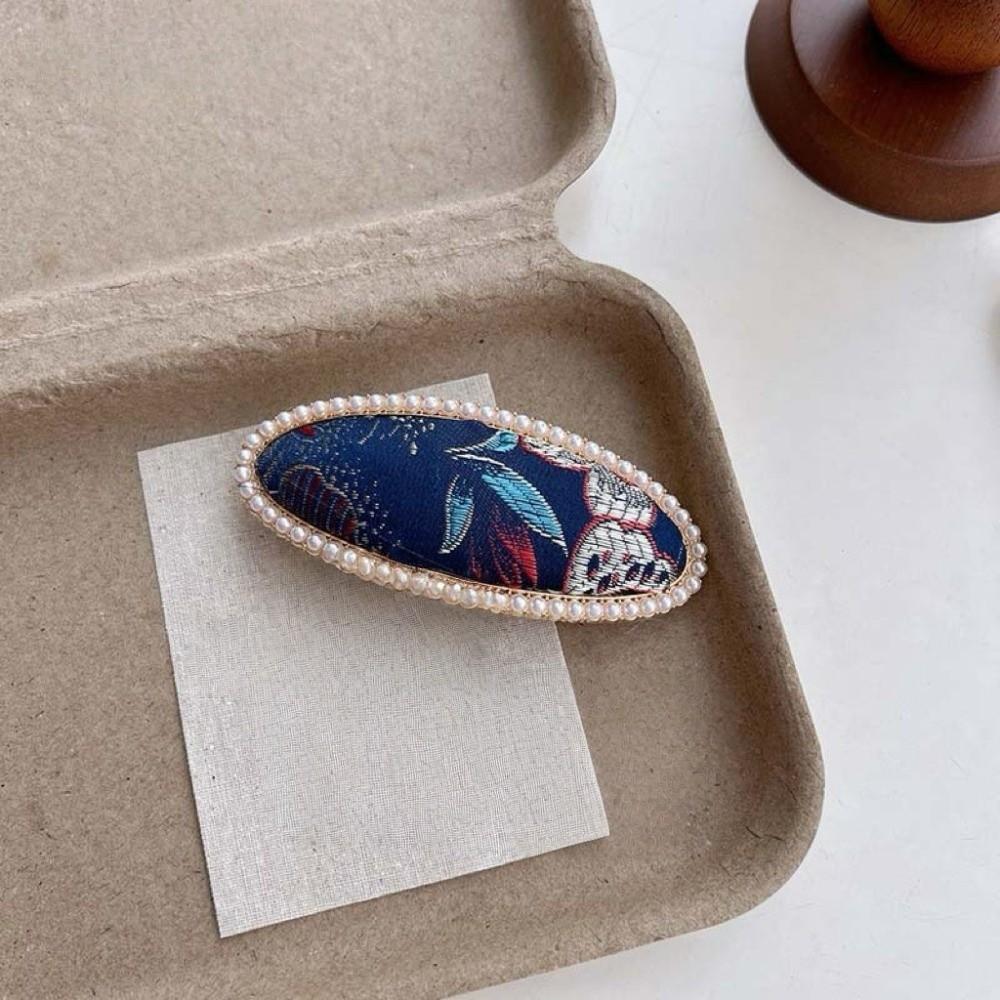 Gold Silk Fabric Songzhen Hair Clip Chinese Style Silk Hair Clip Vintage Pearl Inlay Hairpin  Girls