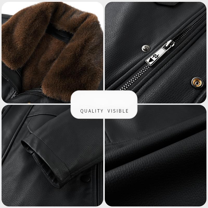 Мужская куртка из натуральной кожи, мужская зимняя куртка из бархата с меховой отделкой, новый стиль, утолщенная кожаная куртка для людей среднего и пожилого возраста, модная куртка