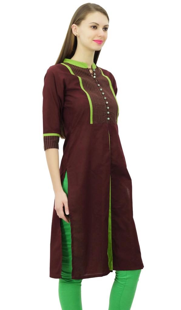 Phagun Женский однотонный узор воротник-стойка прямой курти индийский дизайнер этнический