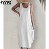 Женские модные летние весенние однотонные повседневные платья без рукавов с U-образным вырезом и свободной талией