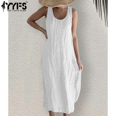 Женские модные летние весенние однотонные повседневные платья без рукавов с U-образным вырезом и свободной талией