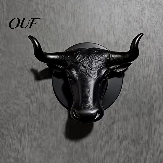 Creative Entryway Organizer Bull Head Hat Rack, Lightweight Wall-Mount Key Holder, Decorative Coat Modern Black Wall Hook Hook, Retro Animal