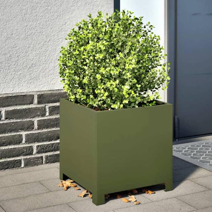 VidaXL Jardinières 2 pcs vert olive 40x40x40 cm acier, planteur, jardinière de patio, bac à fleurs, jardinière d'extérieur, 851206