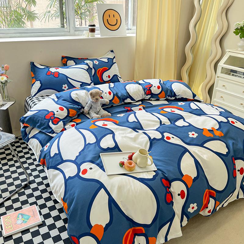 White Flower Stripes Duvet Cover Set with Bed Sheet Pillowcases Popular Reactive Print Bedding Sets Twin Full Queen King Size