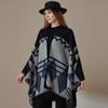 Tassel Geometric Pattern Shawl Women'S Pastoral Style Split Cloak Warm Scarf