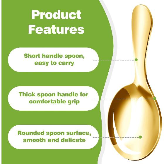 8 Pcs Short Handle Spoons, Mini Golden Spoons, Stainless Small Scoops for Canisters, Coffee Scoops for Coffee, Tea, Ice Cream, and Party Serving,