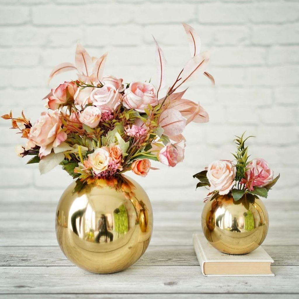 Metal Ball Round Flower Vase for Home Decor|Table Decorative Item for Bedroom Living Room Office Wedding |