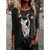 Cat Print Crew Neck T-Shirt, Casual Long Sleeve T-Shirt For Spring & Fall, Women's Clothing