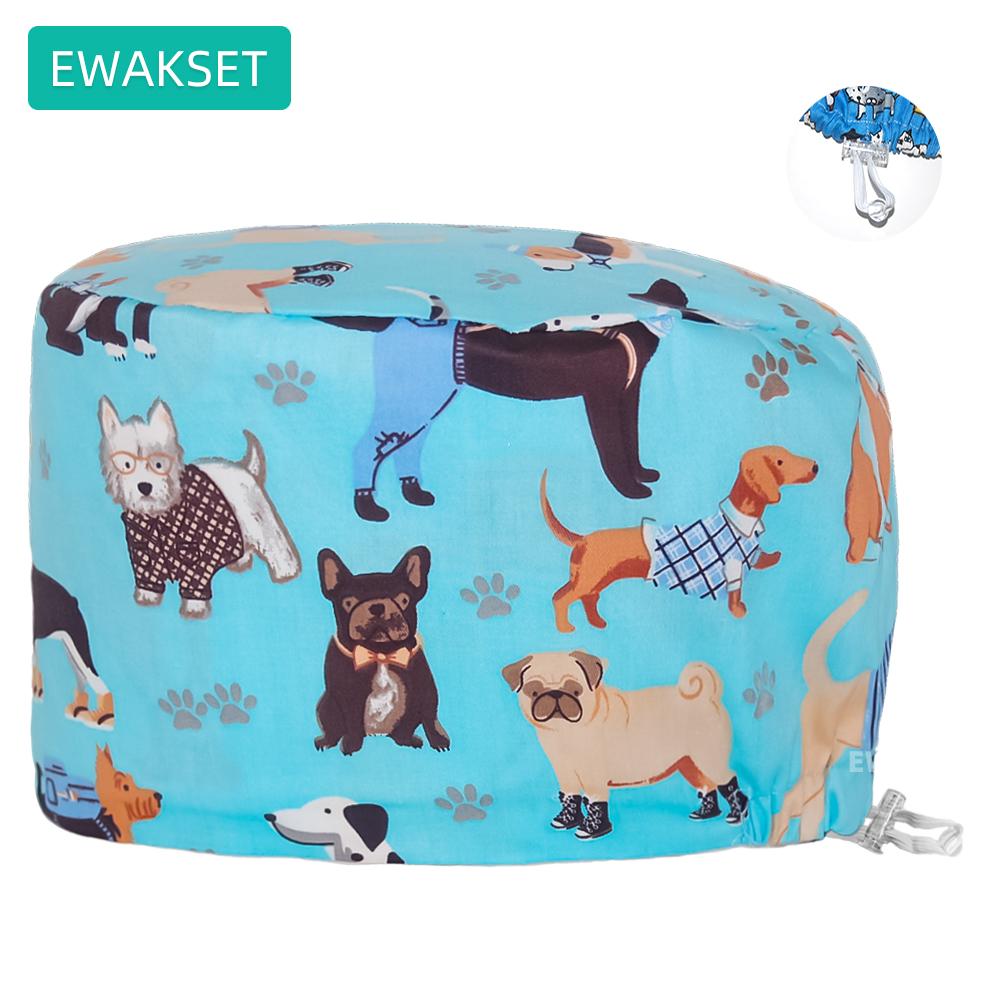Printed Euro Scrub Cap 100% Cotton Medical Surgical Hat Sweatband Adjustable Doctor Nurse Caps Dental Clinic Operating Room Hat