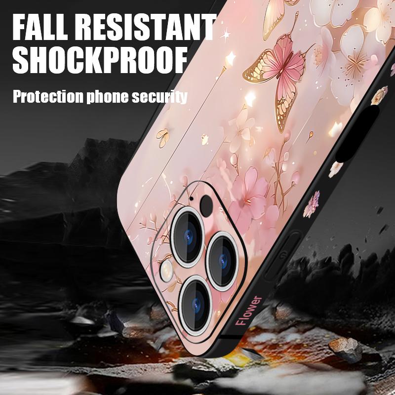 For iPhone 17 Pro Max Case Dream Butterfly Floral Pattern Soft Silicone Lanyard Cover For iPhone 16 Pro Max Cover iPhone 15 14 13 12 11 16E