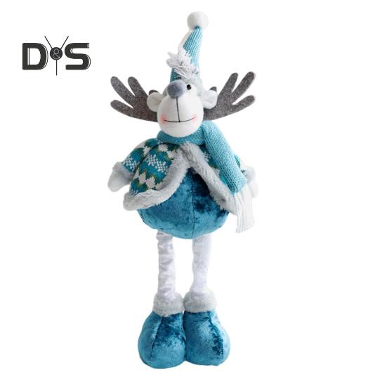 Christmas Doll Ornament Plush Standing Santa Claus Reindeer Snowman Figure with Telescope Leg Blue Gnome Doll Toy for Tree Fireplace Window Table