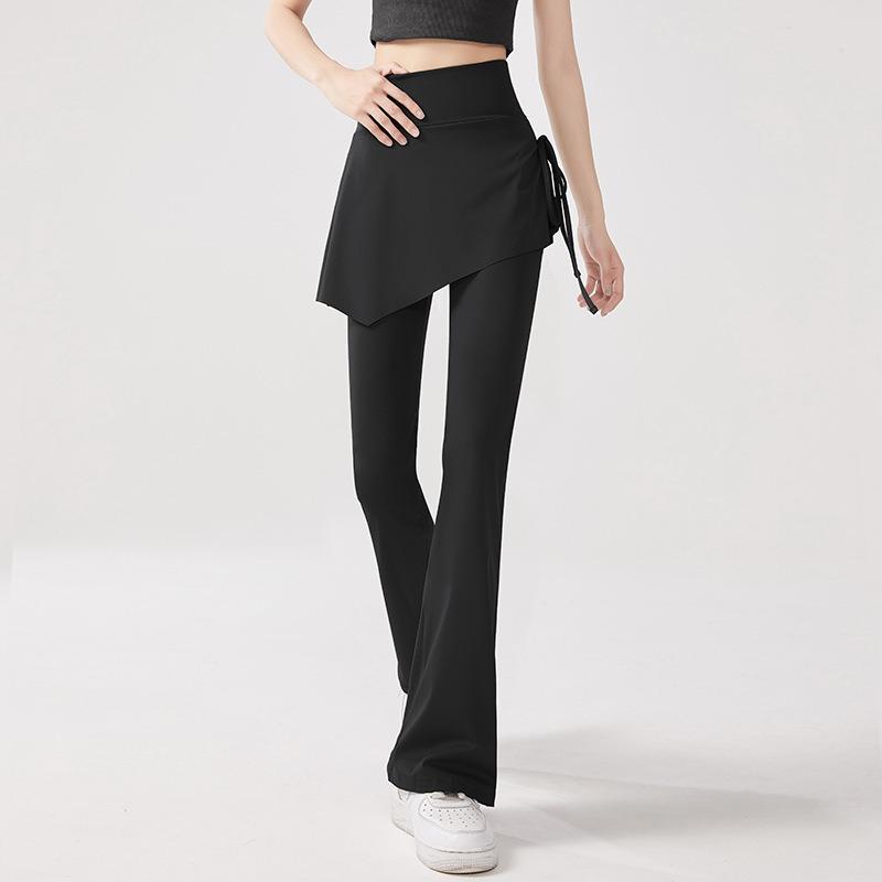 Women High Waist Fake Two Piece Flared Skirt Pants Elastic Yoga Casual Leggings