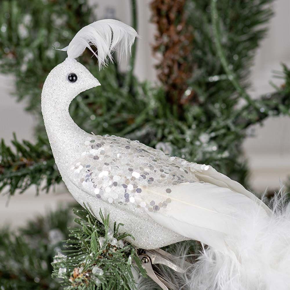 Realistic Christmas Simulation Peacocks Cartoon Not Fade Christmas Feathered Birds Hangable White Christmas Tree Decoration