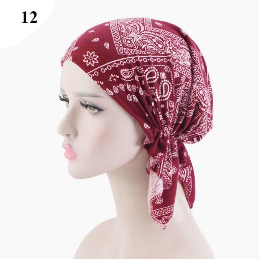 Floral Print Turban Women National Wind Cotton Hat Bandana Chemotherapy Hat Sleep Caps Beanies Headwrap Fashion Casual