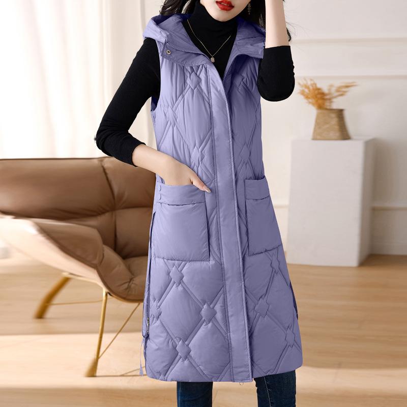 2023 зимний длинный свободный пуховый хлопковый жилет женский до колена женский жилет пальто осенью и зимой