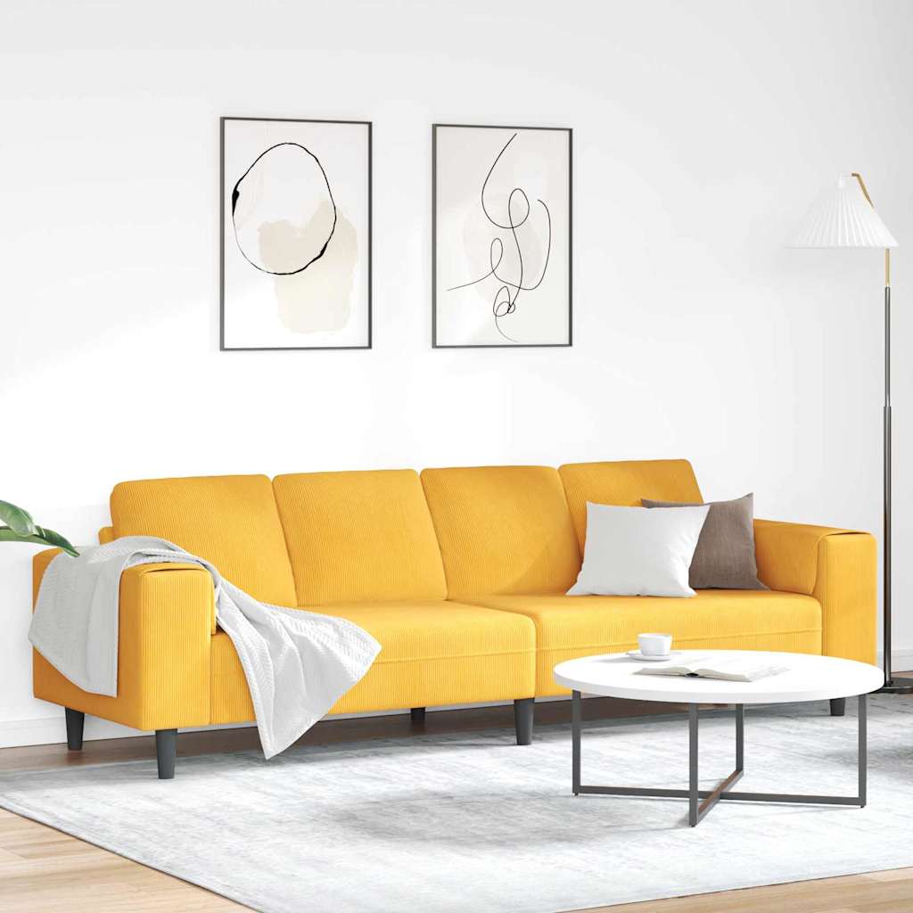 Sofa Light Yellow 250 x 77 x 76 cm Cord Fabric