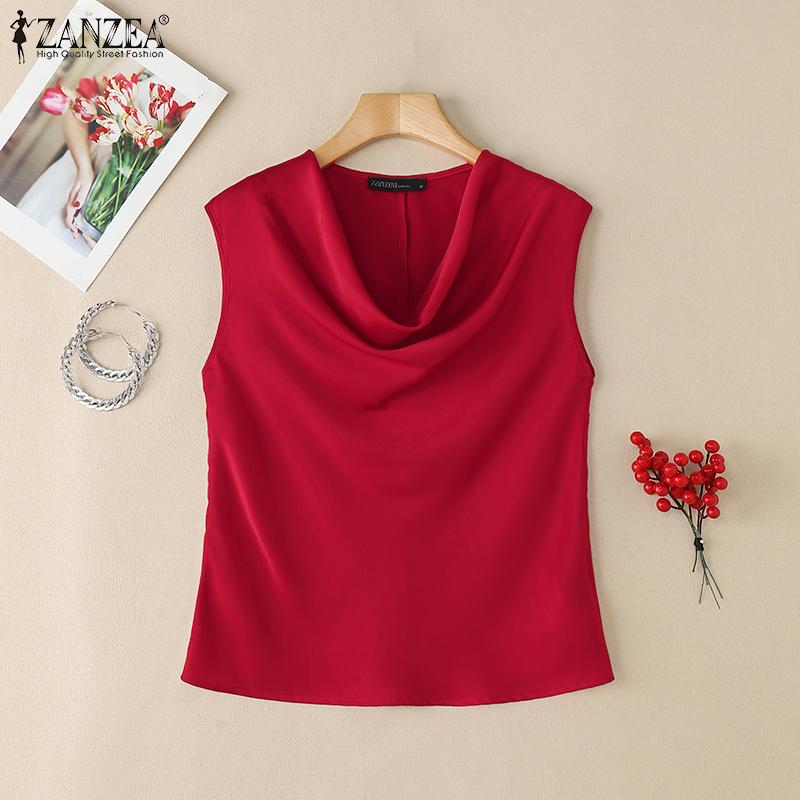 ZANZEA Womens Casual Swing Collar Solid Color Short Sleeve Blouse