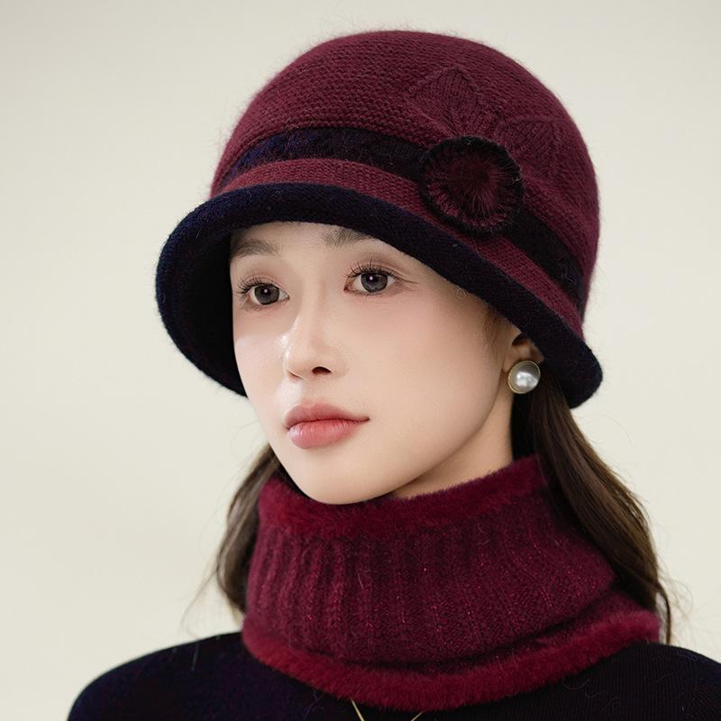 Rabbit Hair Knitted Warm Basin Hat for Autumn Winter Suitable for Middle-aged Elderly People with Added Velvet Fisherman Hat Thick Versatile Hat