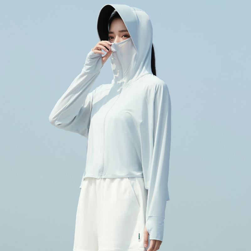 Женская черная куртка Ice Silk с капюшоном 2024 года — дышащая, с защитой от ультрафиолета и солнца