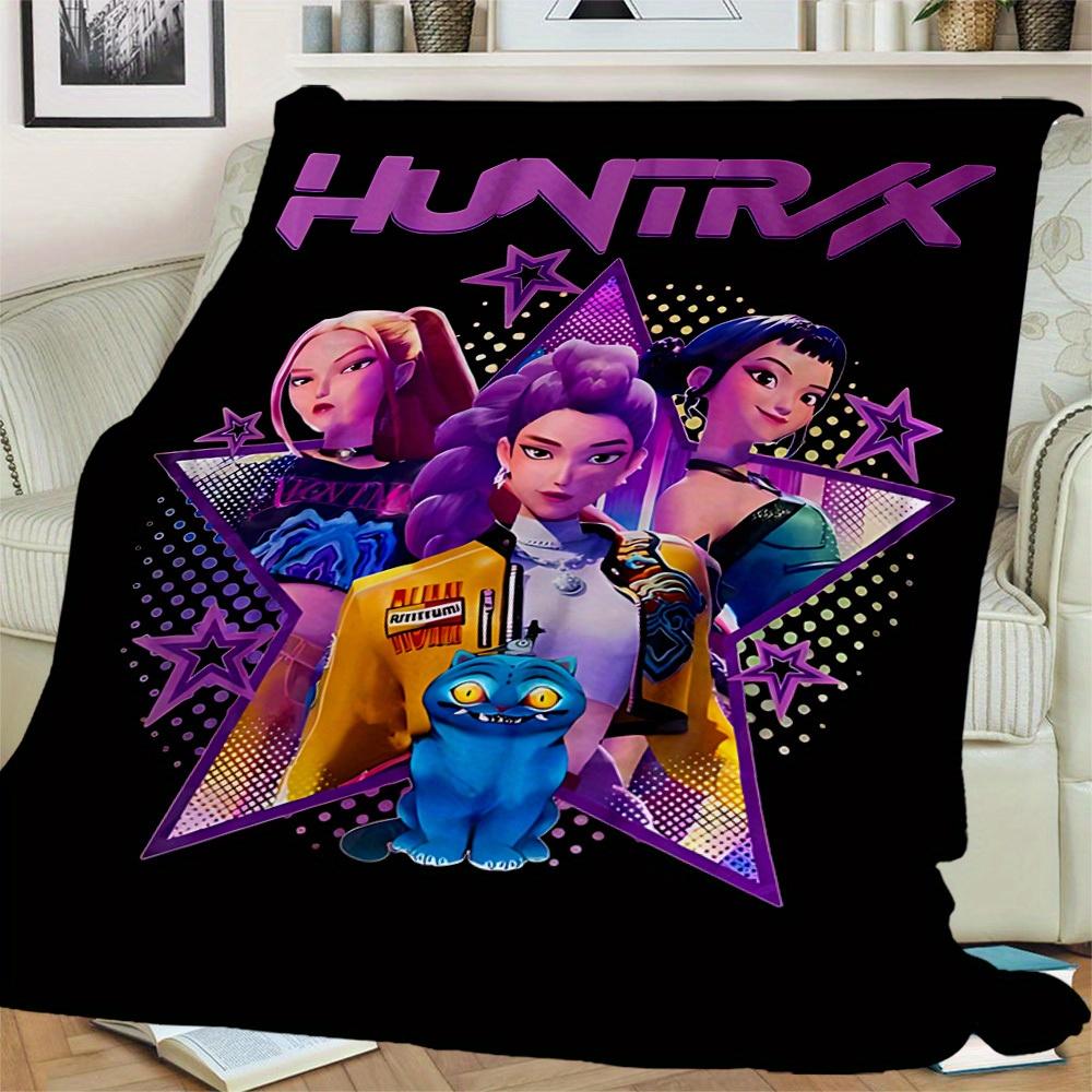 1Pc HUNTR/X Star Print Flannel Blanket, Comfortable for All Seasons, Home Decor, Warmth and Comfort, Perfect for Christmas Gifts821099