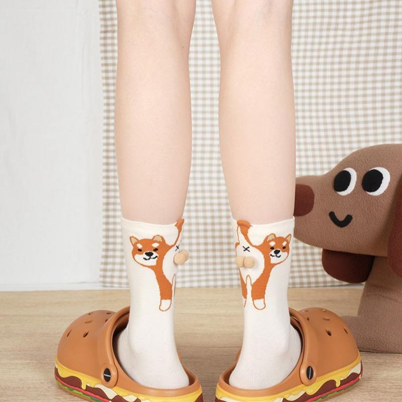 1/4 пары Осенне-зимние мультяшные милые носки из хлопка с собачками Каваи Лолита Вязаные носки Женские Девичьи Средней длины