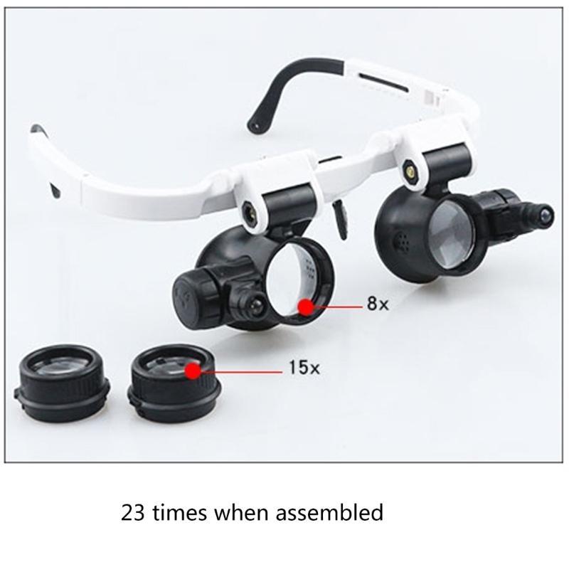 Glasses Magnifier 8X15x23x Head-Wearing Glass with LED Light Headband Lens for Reading Glasses