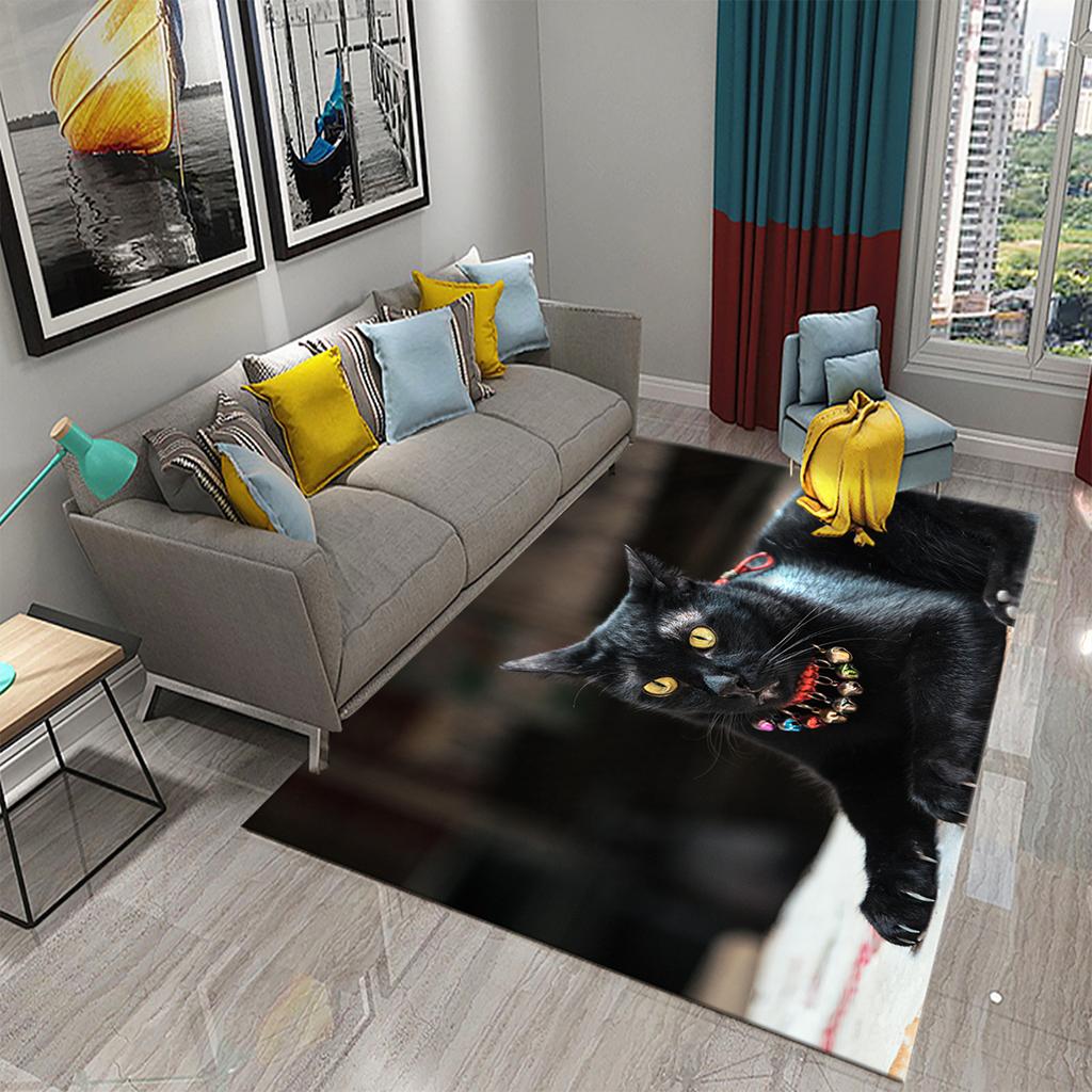 Коврик для спальни, коврик для ванной комнаты, домашний декор, нескользящий дверной коврик, милый загадочный ковер с черным котом, ковер для гостиной