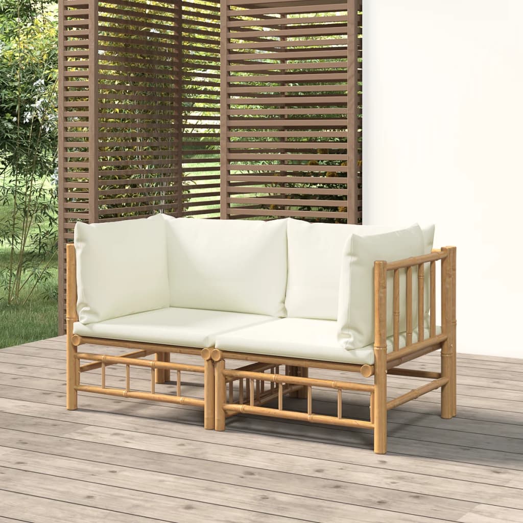 Garden Corner Sofa Set with Cream Colored Cushions 2 pcs Bamboo
