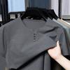 Мужская повседневная бизнес-футболка с V-образным вырезом, тремя пуговицами и коротким рукавом, корейский стиль, летняя, удобная, универсальный топ