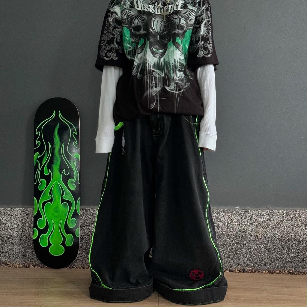 ZYLLO Мода Мужчины Женщины Тренд Хип-Хоп Большой Карман Широкие Джинсы Винтаж Выстиранные Уличные Мешковатые Джинсы Черные Лоскутные Брюки