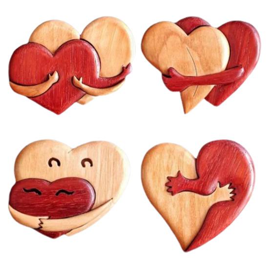 Wooden Heart Ornament Handmade Hugging Love Hearts Romantic Heart Ornament Couple Keepsake Gift for Wedding Anniversary Valentine's Day