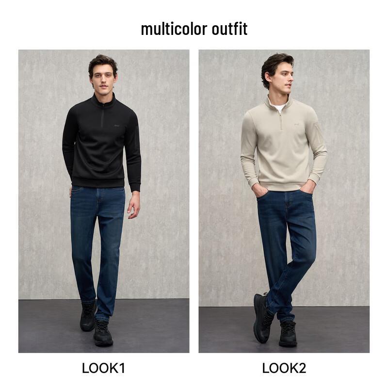 EMZ Men's Solid Stand Collar Pullover Sweatshirt