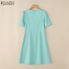 ZANZEA Женское летнее круглое шею однотонное повседневное платье с коротким рукавом