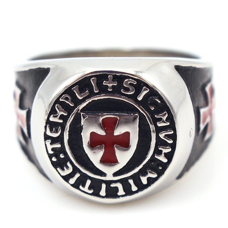 Retro Men's Titanium Steel Trendy Men's Domineering Steel Ring English Shield Cross Ring Ring