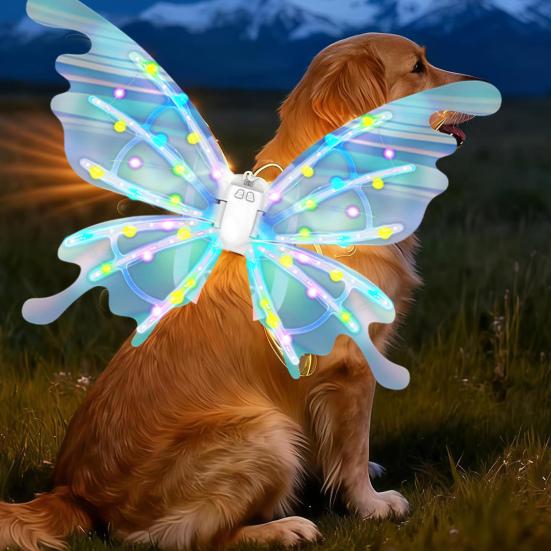 Электрические крылья феи для собак кошек Светящиеся движущиеся крылья бабочки со светодиодной подсветкой и музыкой Костюм светящихся крыльев для питомца для средних и крупных собак