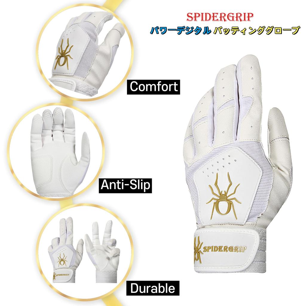 Spidergrip Power Digital Baseball Batting Glove (White, XXS)