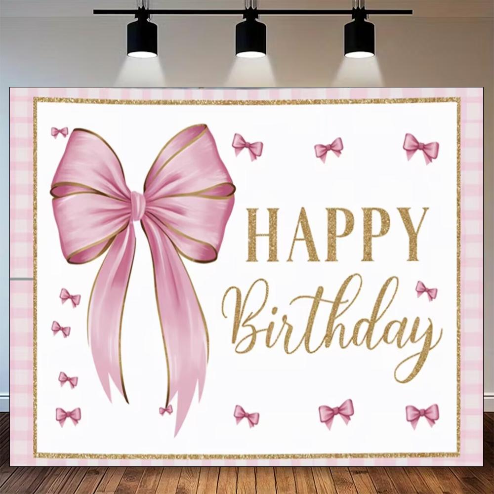 Pink Bow Tie Girls Background Birthday Party Decoration Balloon Flowers Diamond Backdrop Supplies Kids Baby Photo Props Gifts