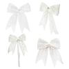 2Pcs Lace Bowknot Curtain Tiebacks, Bow Curtain Holdbacks with Pearls, Decorative Curtain Ties for Home Office Living Room Bedroom Wedding Party Decor