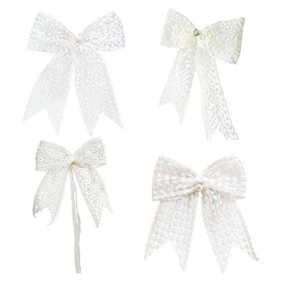 2Pcs Lace Bowknot Curtain Tiebacks, Bow Curtain Holdbacks with Pearls, Decorative Curtain Ties for Home Office Living Room Bedroom Wedding Party Decor