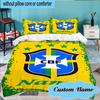 Custom Name Brazilian Football Emblem Bedding Set 3pcs, Bedding Set Including 1pc Duvet Cover And 2pcs Pillowcases for Bedroom, Dormitory Gift