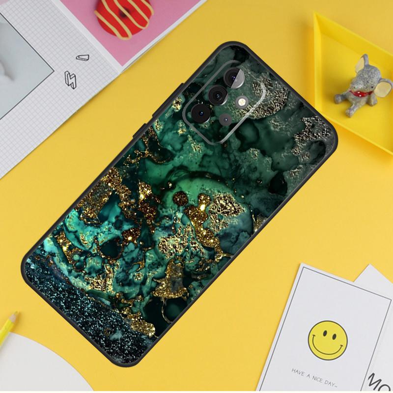 Чехол Teal Blue Gold Agate Marble для Samsung Galaxy A54 A34 A14 A13 A33 A53 A12 A32 A52 A71 A51 A15 A25 A35 A55